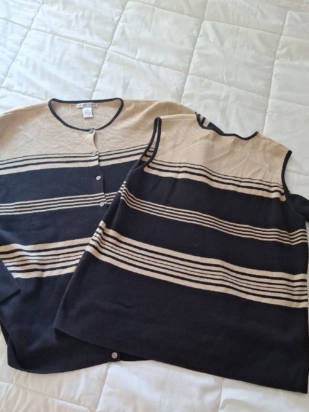Striped Two-Piece Sweater Set - Black & Beige